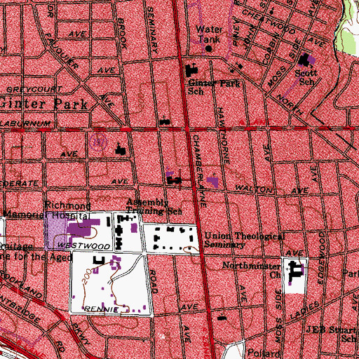 Topographic Map of Ginter Park Presbyterian Church, VA