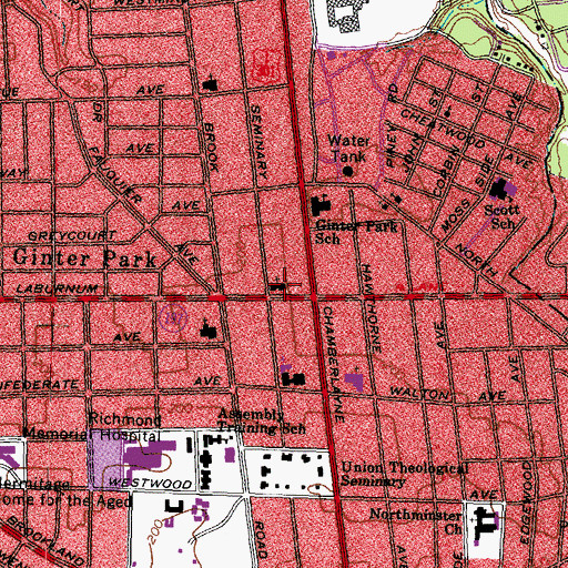 Topographic Map of Ginter Park United Methodist Church, VA