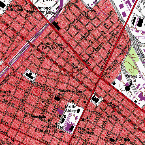 Topographic Map of Monument Avenue Historic District, VA