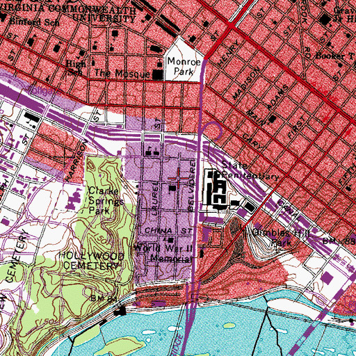 Topographic Map of Pine Street Baptist Church, VA