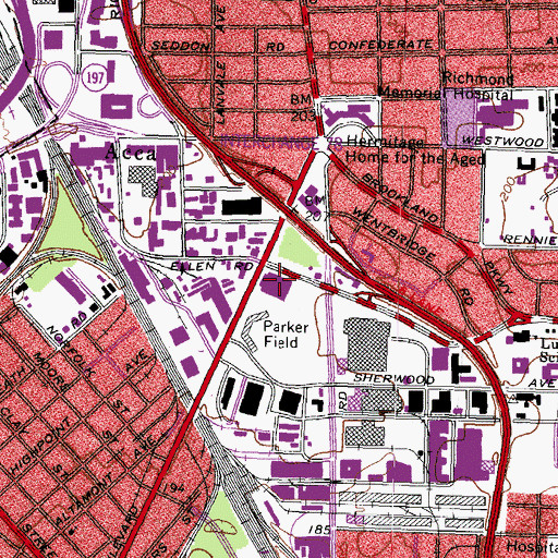 Topographic Map of Arthur Ashe Junior Athletic Center, VA