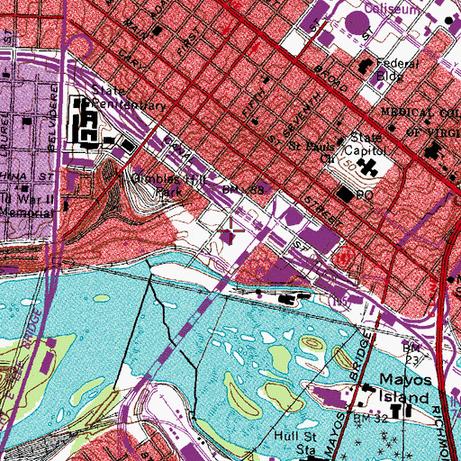 Topographic Map of Federal Reserve Bank of Richmond, VA