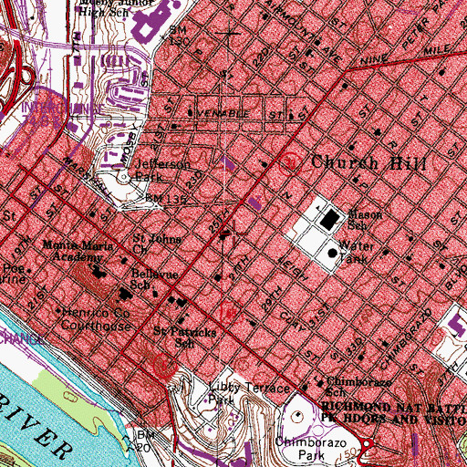 Topographic Map of Leigh Street Baptist Church, VA