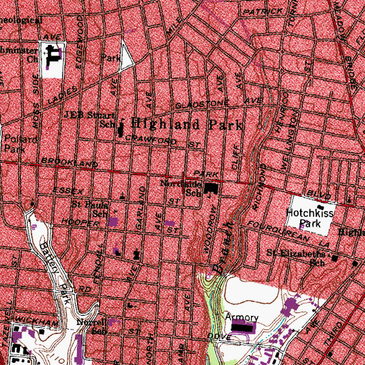 Topographic Map of North Avenue Branch Richmond Public Library, VA
