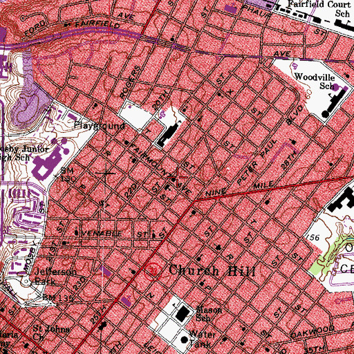 Topographic Map of Tenth Street Baptist Church, VA