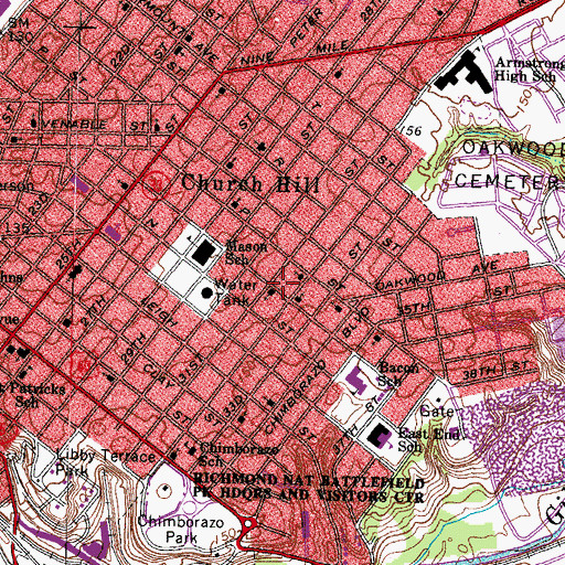 Topographic Map of Thirty-First Street Baptist Church, VA