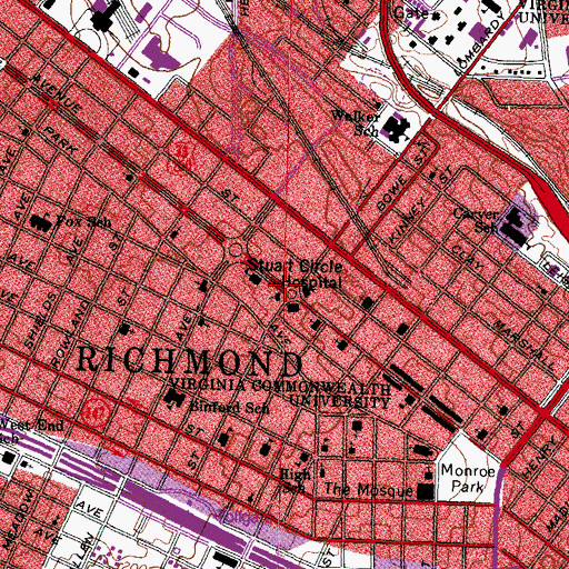 Topographic Map of First English Lutheran Church, VA