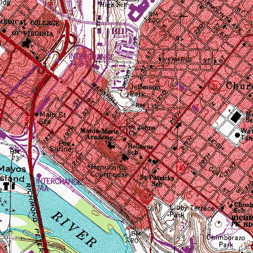 Topographic Map of Saint Johns Church Historic District, VA