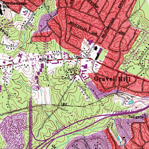 Topographic Map of Gravel Hill Cemetery, VA