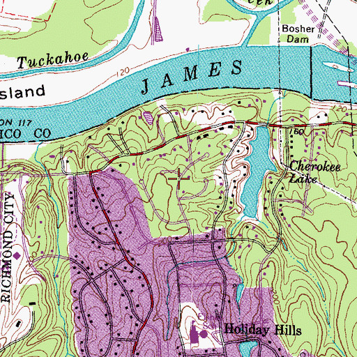 Topographic Map of Huguenot Farms, VA