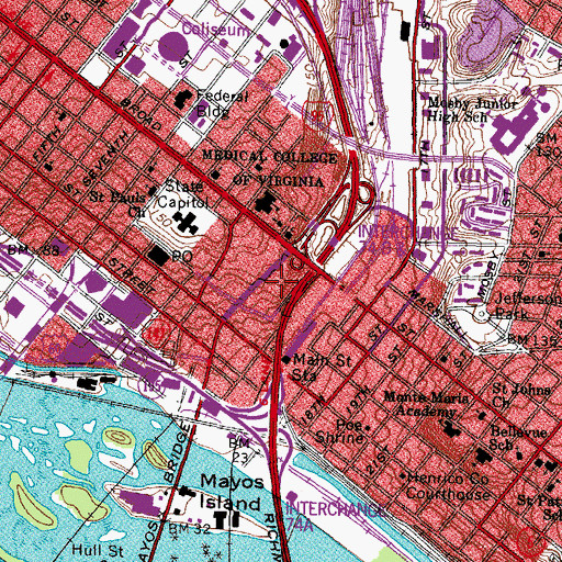 Topographic Map of James Monroe Building, VA