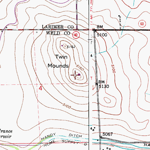 Topographic Map of Twin Mounds, CO