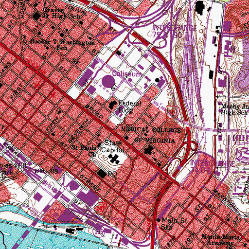 Topographic Map of Richmond City Hall, VA