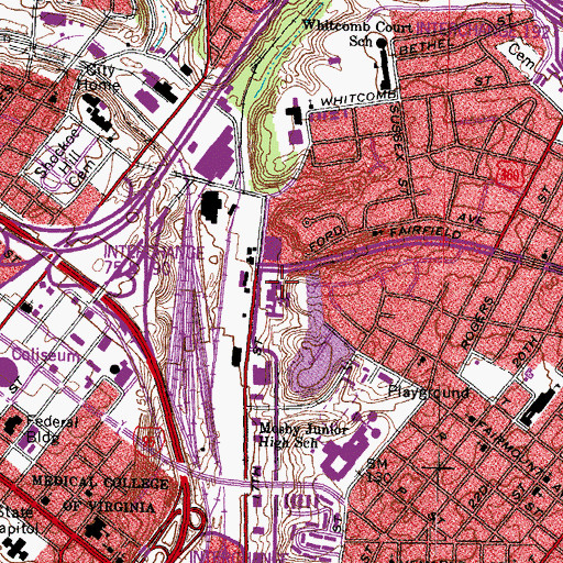 Topographic Map of Richmond City Jail, VA