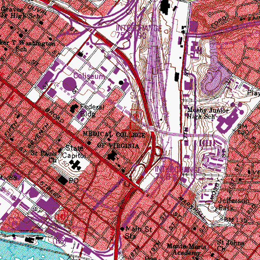 Topographic Map of Tompkins-McCaw Library, VA