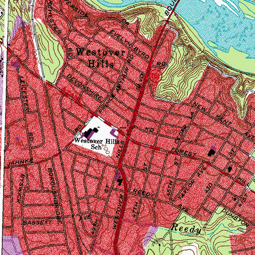 Topographic Map of Westover Hills Branch Richmond Public Library, VA