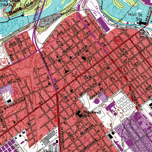 Topographic Map of Hull Street Branch Richmond Public Library, VA