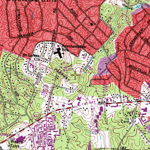Topographic Map of Southhampton Hills, VA