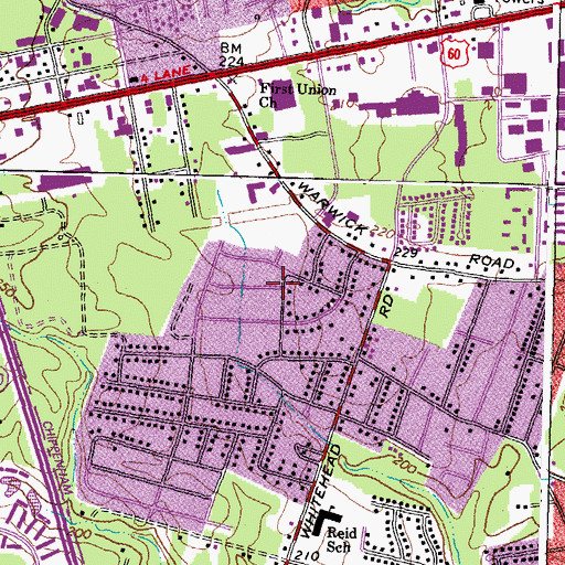 Topographic Map of Warwick Acres, VA
