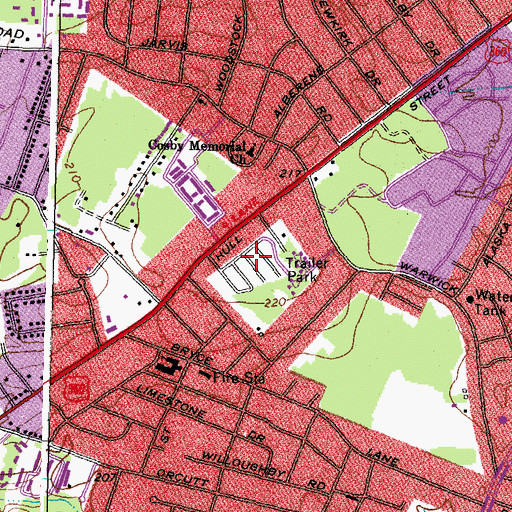Topographic Map of Warwick Mobile Home Park, VA