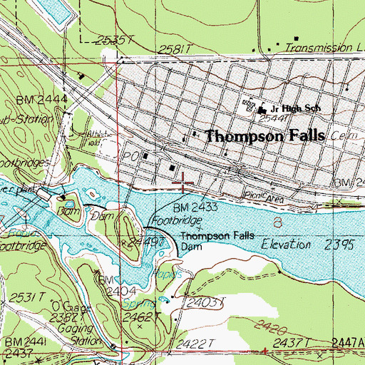 Topographic Map of Thompson Falls Police Department, MT