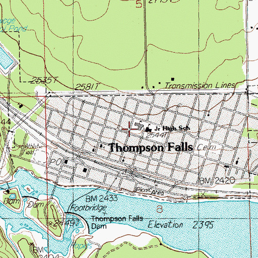 Topographic Map of Thompson Falls Elementary School, MT