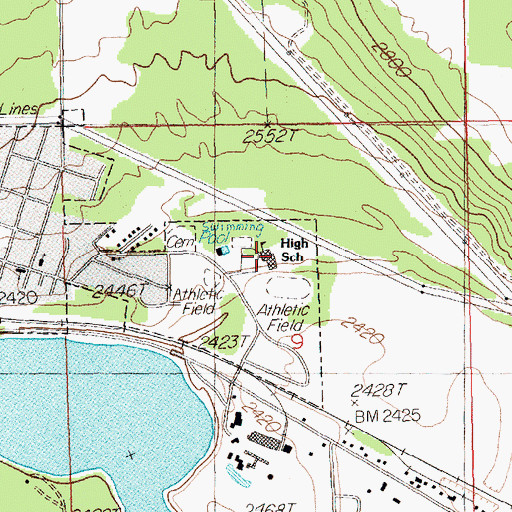 Topographic Map of Thompson Falls High School, MT