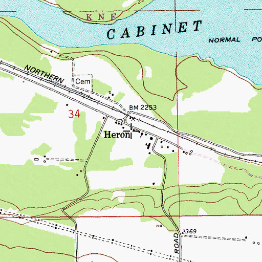 Topographic Map of First Baptist Church of Heron, MT