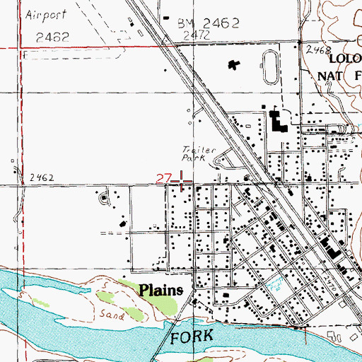 Topographic Map of Plains Feed and Grain Elevator, MT