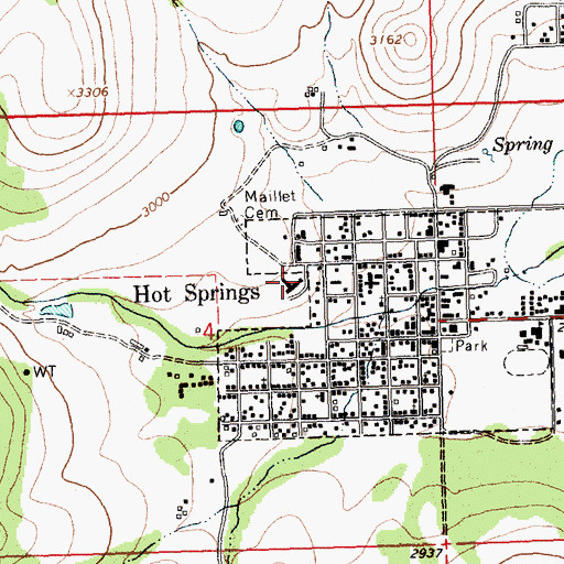 Topographic Map of Hot Springs Convalescent Center, MT