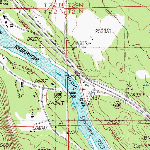 Topographic Map of Riverfront RV Park and Cabins, MT