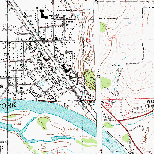 Topographic Map of Crossroads Motel and RV Park, MT