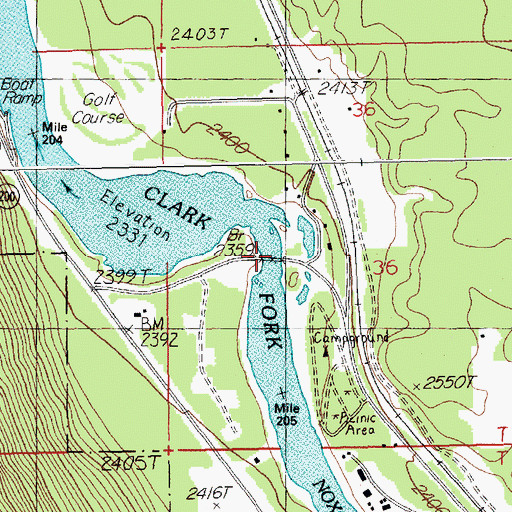 Topographic Map of Clark Fork River Bridge, MT