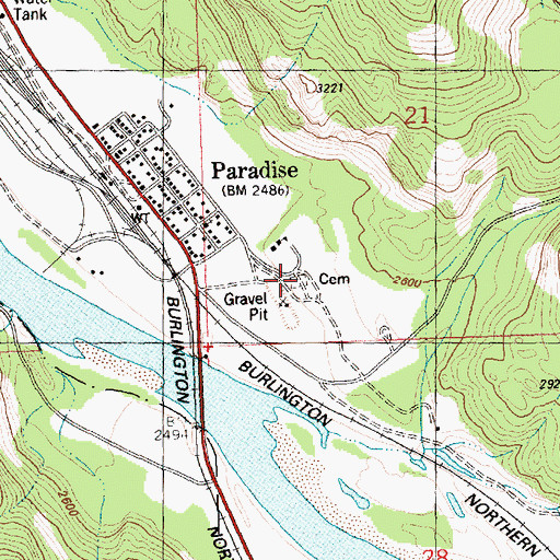 Topographic Map of Paradise Cemetery, MT