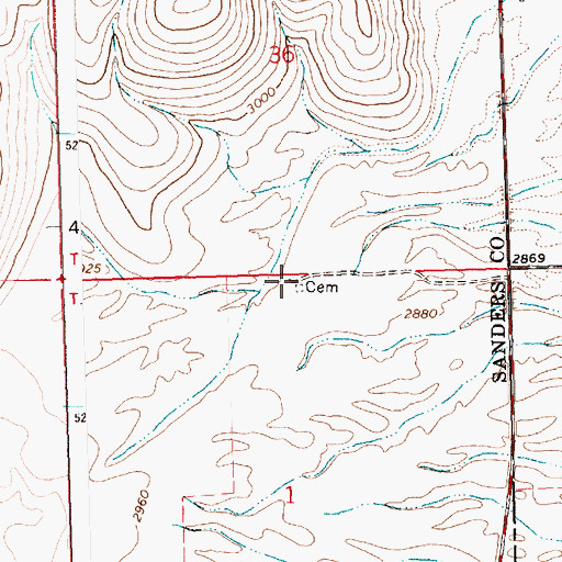 Topographic Map of Niarada Cemetery, MT