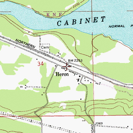 Topographic Map of Heron, MT