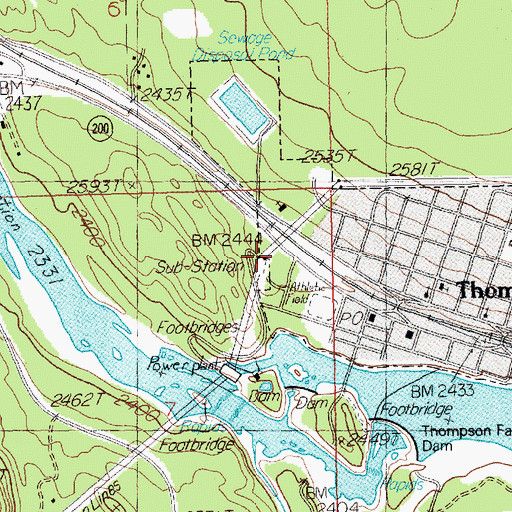 Topographic Map of Thompson Falls Post Office, MT