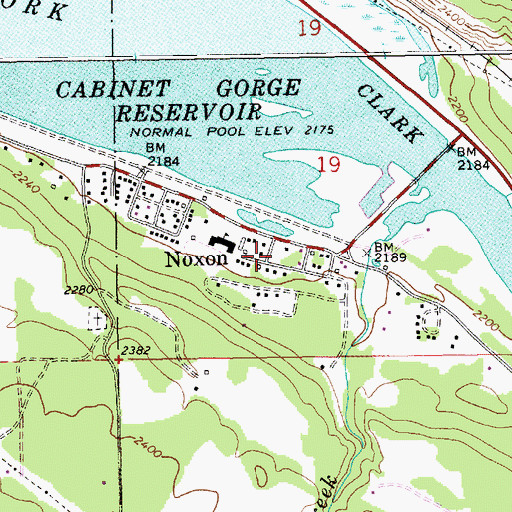 Topographic Map of Noxon Post Office, MT