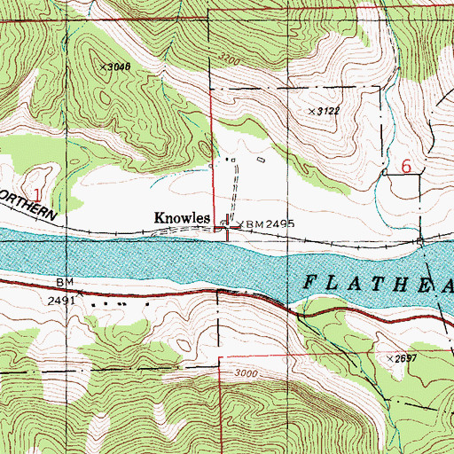 Topographic Map of Knowles (historical), MT