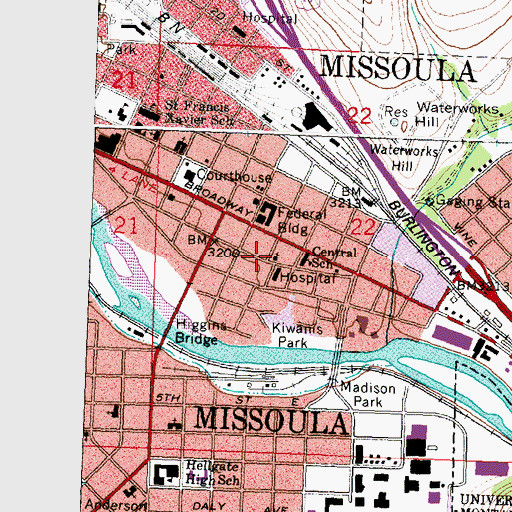 Topographic Map of First United Methodist Church, MT
