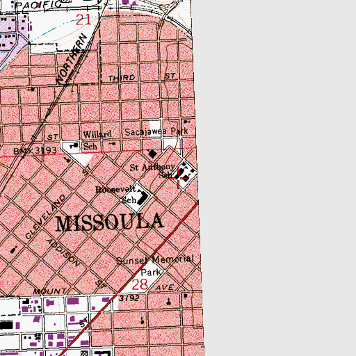 Topographic Map of Saint Anthony Parish, MT