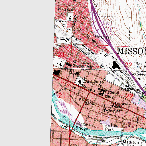 Topographic Map of First Baptist Church of Missoula, MT