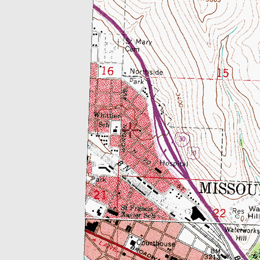 Topographic Map of Christ Church of Missoula, MT