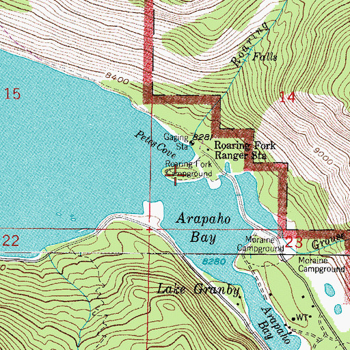 Topographic Map of Roaring Fork Campground, CO