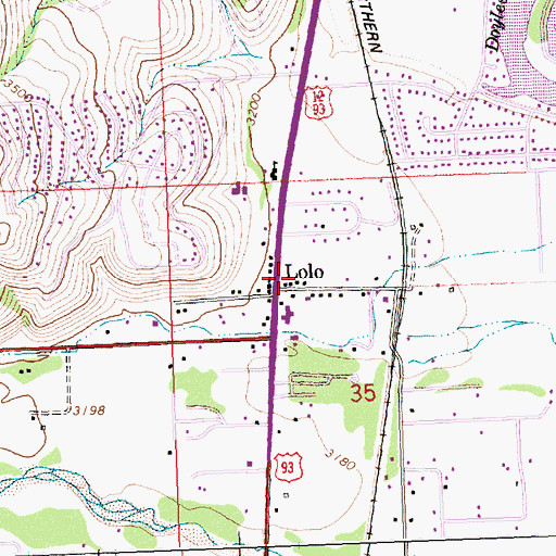 Topographic Map of Lolo Baptist Church, MT