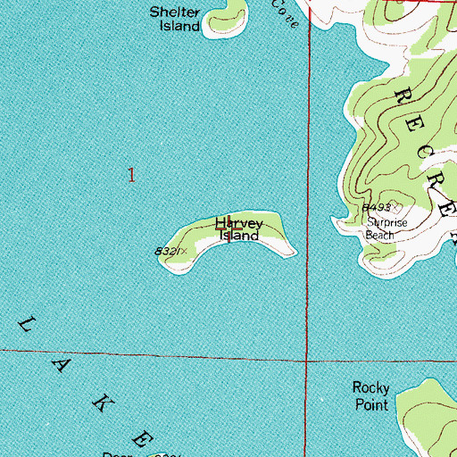 Topographic Map of Harvey Island, CO