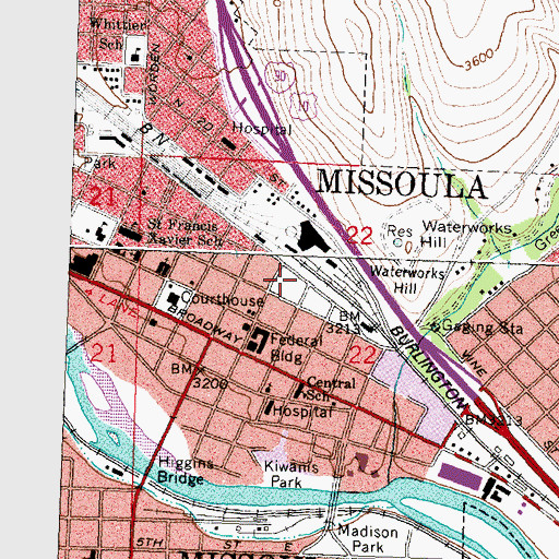 Topographic Map of Burlington Northern Plaza, MT