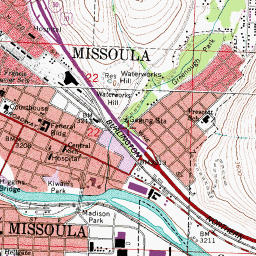 Topographic Map of Gregory Park, MT