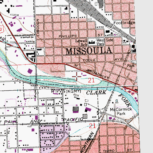 Topographic Map of Downtown Lions Park, MT