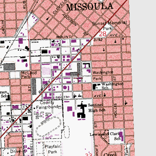 Topographic Map of Southside Lions Park, MT